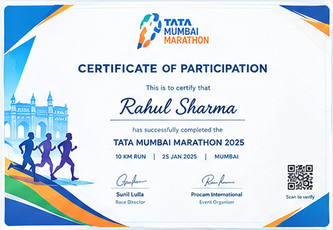 Sample certificate for a Marathon event